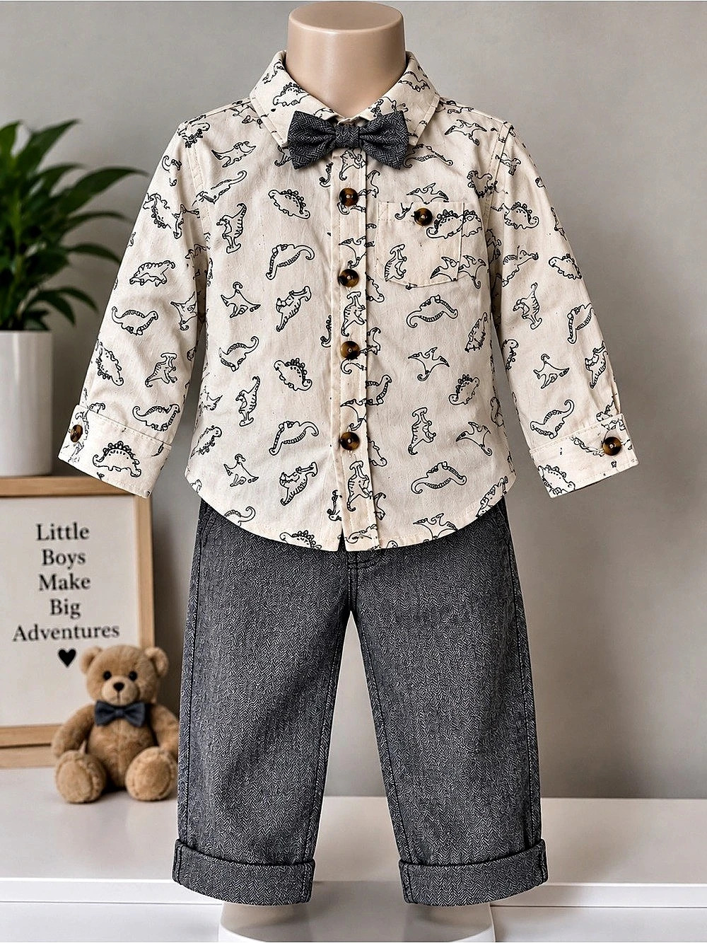 Dapper Dude Dinosaur Print Matching Set Boys 2T Like New